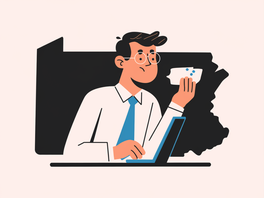Pennsylvania business owner enjoying coffee while using automation software on laptop - small business automation solutions 2025