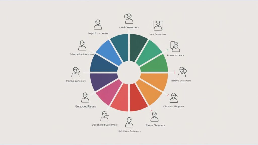 A visual representation of different customer groups categorized in a circular chart for marketing and sales insights