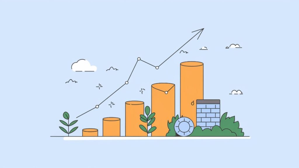 Graph illustrating business growth with an upward trend, representing increased profits, market expansion, and success.