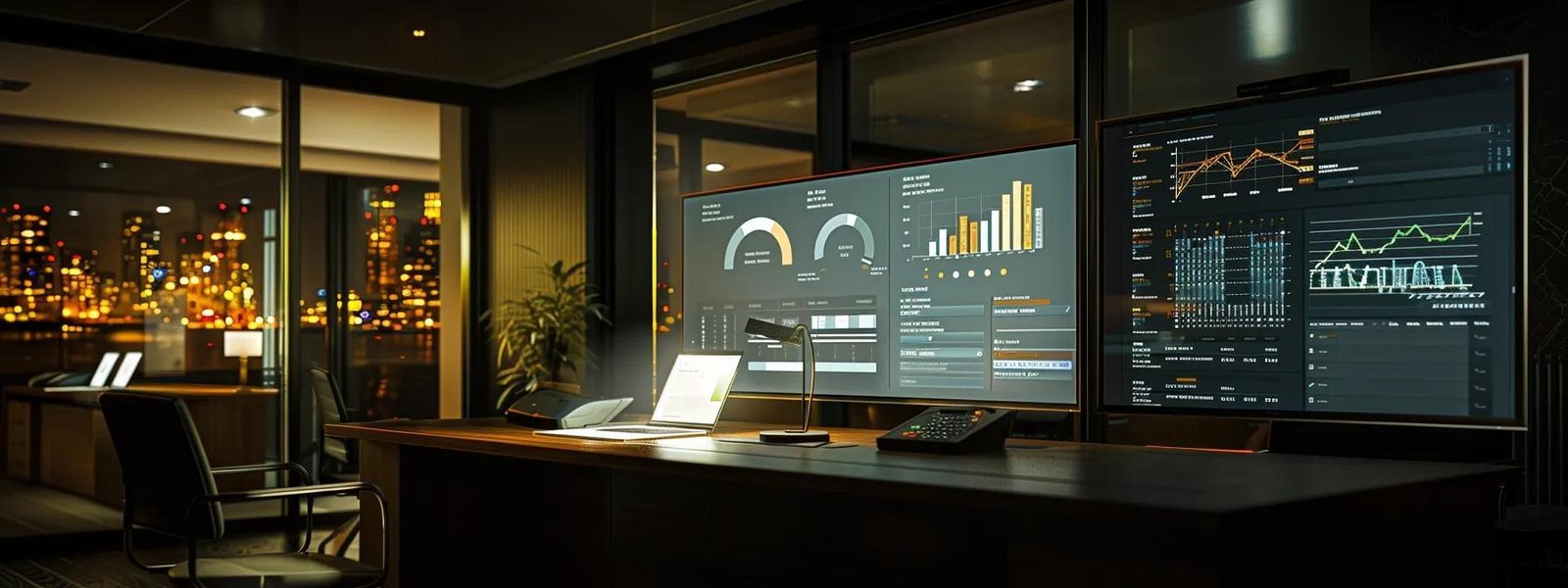 a dynamic office environment showcases a sleek computer screen displaying automated crm workflows, with vibrant graphs and alerts indicating real-time lead activities, highlighting the efficiency of automated follow-up systems in modern business.