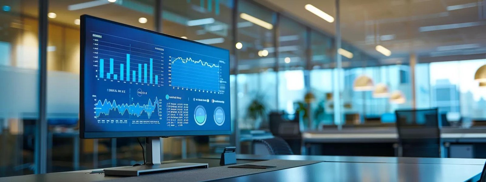 a sleek, modern office workspace features a large digital dashboard displaying vivid graphs and metrics on response times and conversion rates, emphasizing a high-tech environment focused on maximizing follow-up efficiency.
